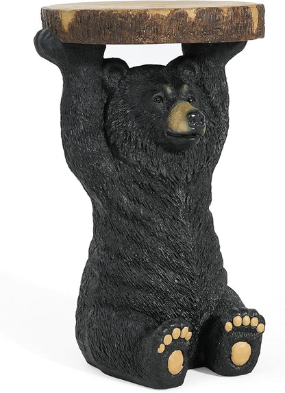 Christopher Knight Home Blitz Bear Outdoor Side Table, MGO Bear Statue with Display Tabletop, Hand Painted Sculpture, Cute Small End Table for Indoor/Outdoor, No Assembly Required, Black + Brown