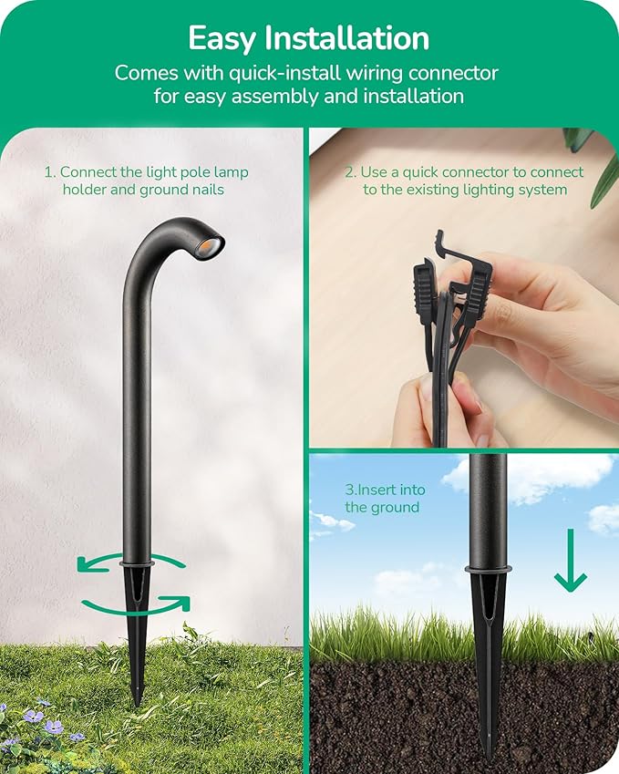 EDISHINE Low Voltage Landscape Lighting, 3W 3000K 200LM Bright LED Pathway Lights Wired, IP65 Outdoor Landscape Lighting & Accessories, CRI80 Aluminum Bent Pipe Path Light for Yard Garden