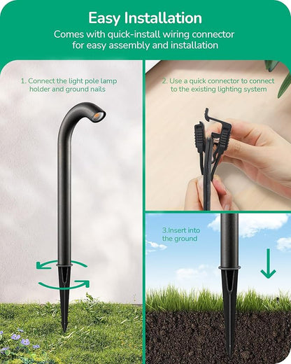 EDISHINE Low Voltage Landscape Lighting, 3W 3000K 200LM Bright LED Pathway Lights Wired, IP65 Outdoor Landscape Lighting & Accessories, CRI80 Aluminum Bent Pipe Path Light for Yard Garden
