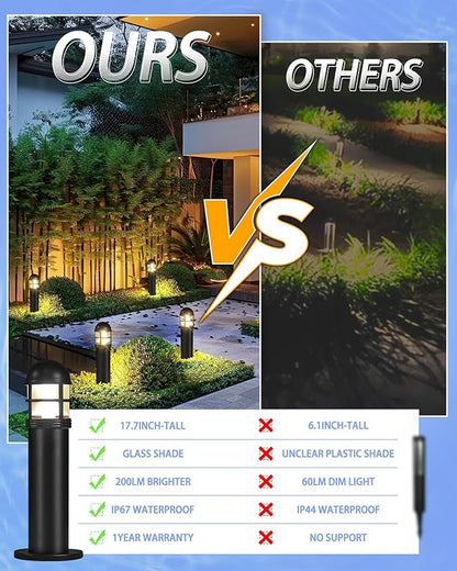 2 Pack 12V LED Bollard Pathway Lights, High Brightness 200LM, IP67 Waterproof Yard Walkway Lighting, Cast-Aluminum, 2700K Warm White for Outdoor Garden Decor
