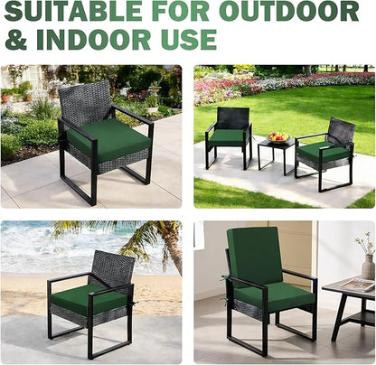 Outdoor Chair Cushions Set of 2, 19x19x3Inch Waterproof & Fade Resistant Patio Furniture Seat Cushions with Ties, Square Outdoor Dining Chair Cushions for Lawn, Garden, Deck&Yard, Forest Green