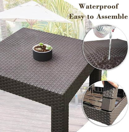 DIMAR GARDEN Patio Coffee Table Resin Outdoor Side Table Square End Table,22.8in Mocha