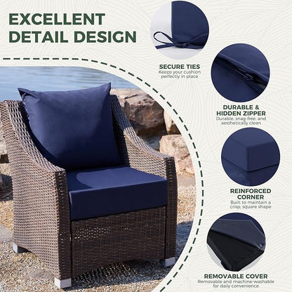 Outdoor Cushions for Patio Furniture, Outdoor Seat Cushion Set 24 x 24 x 4 Inch, Waterproof & Fade Resistant Outdoor Chair Cushions, Deep Seat Patio Cushion with Removable Cover, Navy Blue