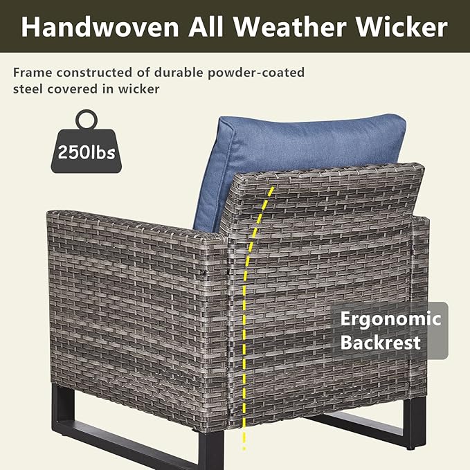 Rilyson Wicker Outdoor Patio Chairs Set of 2-2 Piece Rattan Chairs with Waterproof Wicker,Comfortable Cushions and Sturdy Metal Frame for Outside Porch Deck Backyard(Mixed Grey/Blue)