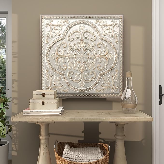 Deco 79 Metal Scroll Home Wall Decor Wall Sculpture with Embossed Details, Wall Art 36" x 2" x 36", Gray