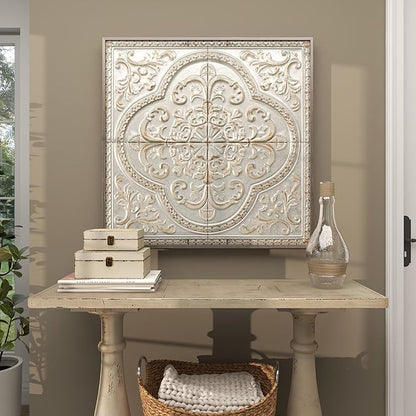 Deco 79 Metal Scroll Home Wall Decor Wall Sculpture with Embossed Details, Wall Art 36" x 2" x 36", Gray