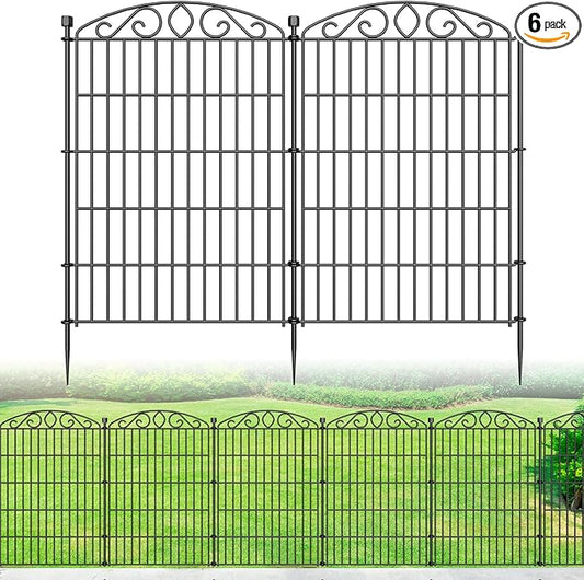 12 Panel Garden Fence - 36in H x 24.1 ft L, No Dig Rustproof Metal Tall Animal Barrier for Dogs Rabbits, Decorative Outdoor Border for Yard, Patio, and Flower Beds