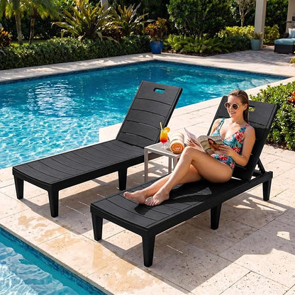 Greesum Outdoor Chaise Lounge Chairs, Set of 4 with 5-Position Adjustable Backrest, Waterproof PP Sun Chaise Loungers for Pool, Beach, Patio, Deck and Sunbathing, Black