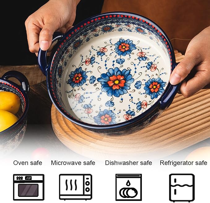 Baking Dishes For Oven, 1 Quart Round Casserole Dishes For Oven-blue flower-round 950ml