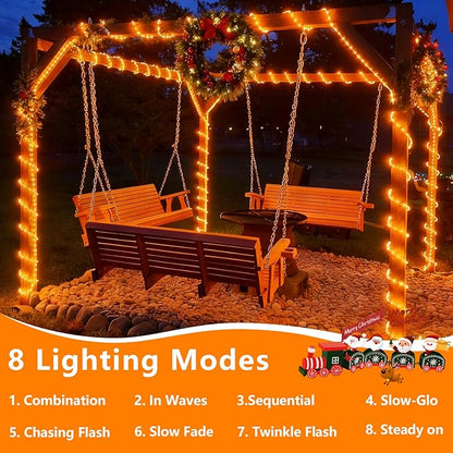 YEGUO Orange Lights for Tanksgiving, 2 Pack Each 33ft 100 LED Rope Lights Outdoor, 8 Modes Fairy Lights in Clear Thin Tube for Fall Autumn Thanksgiving Halloween