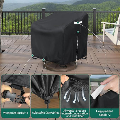 AKEfit Outdoor Swivel Lounge Chair Cover 2 Pack,Heavy Duty Waterproof Patio Chair Covers for All-Weather Protection Outdoor Lawn Furniture,Black-33Wx35Dx38.5H inches