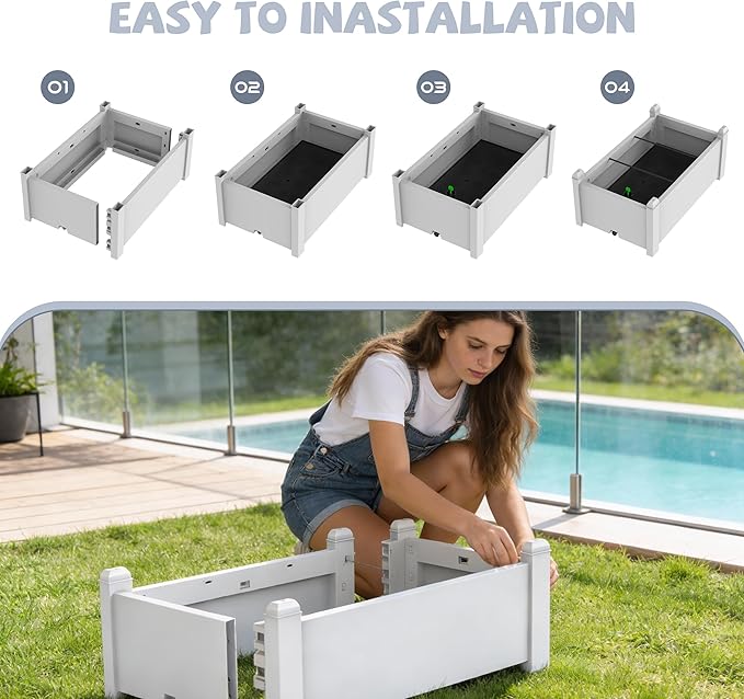 Elevated Raised Garden Bed, 14 Gallon Outdoor Large Resin Patio Planter Box Stand Divisible with Drain Plug, Water Monitor for Plants Vegetables Flowers Fruits (Ashen)