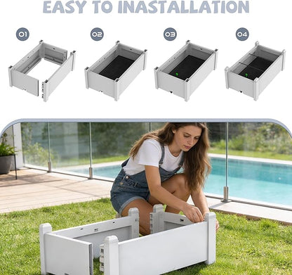 Elevated Raised Garden Bed, 14 Gallon Outdoor Large Resin Patio Planter Box Stand Divisible with Drain Plug, Water Monitor for Plants Vegetables Flowers Fruits (Ashen)