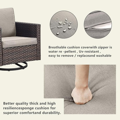Rilyson Outdoor Patio Swivel Rocker Chairs - 3 Piece Wicker Patio Furniture Bistro Swivel Rocking Chairs Set with Comfortable Cushions,Sturdy Metal Frame and Side Table for Porch Deck(Brown/Grey)