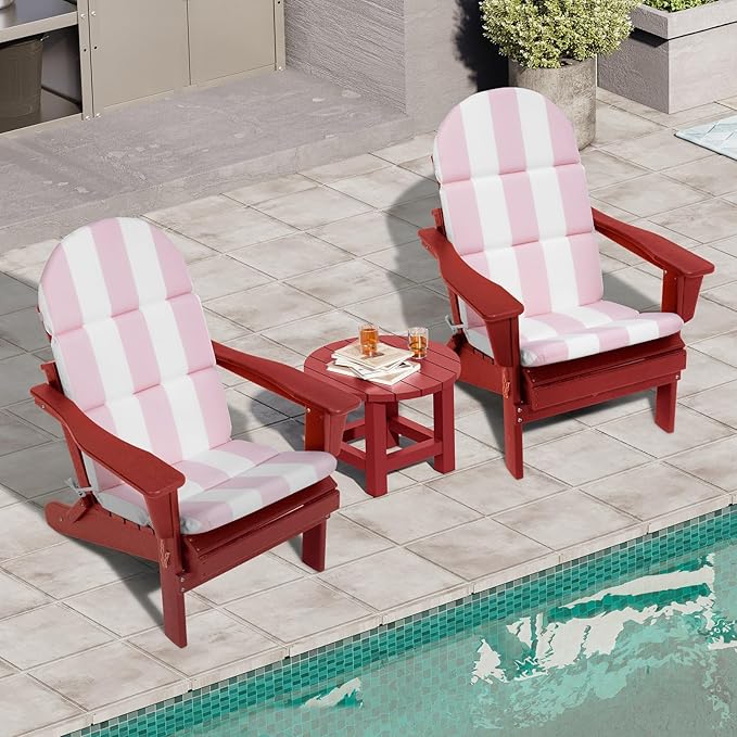 Crestlive 50x19.6 Inch Adirondack Chair Cushion Set of 2, Water Repellent, Fade Resistant, High Back Outdoor Rocking Chair Cushion for Patio, Pink Stripe