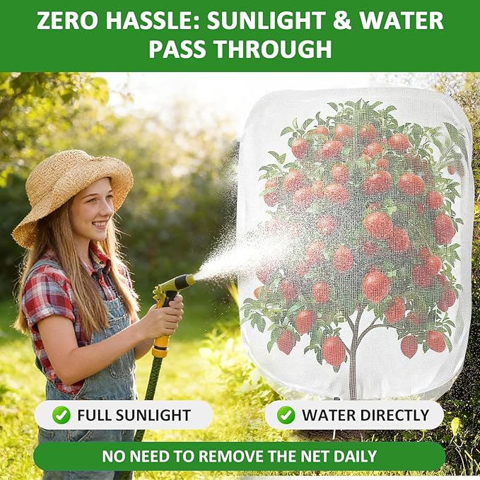 2 Pack Large Plant Covers 4.9x6.6 ft, Reusable Garden Netting for Vegetables, Mesh Barrier Protect Tomatoes & Fruit Trees from Birds, Bugs, Deer