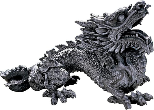 Design Toscano Benevolent Dragon Asian Garden Statue, 27 Inch, Resin, Gray Stone Finish