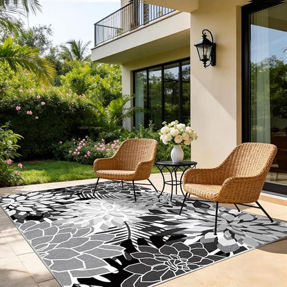 ZonLi Colorful Outdoor Rug 8x10Ft Waterproof Multicolored Indoor Area Rug Washable Outdoor Patio Rugs Tropical Floral Non Slip Outdoor Carpet for Living Room, Pool,Backyard,Deck,Camping