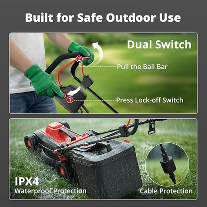 AMERISUN 14-Inch 2IN1 Electric Lawn Mower, 12.5 Amp 3400RPM Corded Push Mower with 6-Position Height Adjustment, 10-Gallon Grass Catcher & Mulching Kit, Lightweight Lawn Mower for Small/Medium Yards