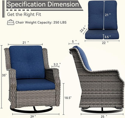 Outdoor Swivel Rocker Patio Chair - 360 Degree Patio Swivel Glider Chair with 3.5" Premium Olefin Fabric Cushions(Mixed Grey/Blue)