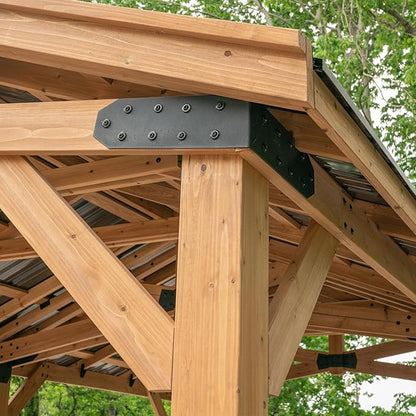 Backyard Discovery Norwood 20 ft. x 12 ft. All Cedar Wooden Carport Pavilion Gazebo with Hard Top Steel Roof Light Brown