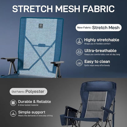 EVER ADVANCED Reclining Camping Chairs for Adult Lightweight, Portable Compact Folding Chair with High Back, 4-Level Recliner Chairs, Lawn Chair for Patio Balcony, Supports 350lbs, Stretch Mesh Blue