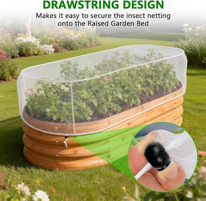2 PCS Garden Netting for Raised Beds 4x8 Fine Mesh Raised Beds Garden Bug Netting Pest Barrier Screen with Drawstring for Plants to Keep Small Animals Pest Out Protect for Vegetables (4x8 FT)