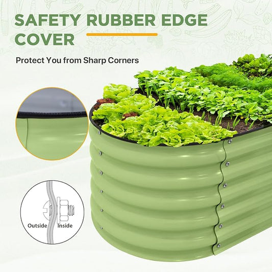 EAGLE PEAK 17'' Tall Outdoor Galvanized Raised Garden Bed Planter, Planter Boxes for Outdoor Plants, Vegetables, Flowers, and Herbs 6 in 1 Modular Design, Olive Green