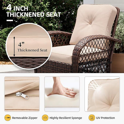 UPHA 10 Pieces Patio Furniture Sets Outdoor Sectional Sofa Wicker Conversation Couch with Bistro Swivel Chair for Decks, Backyards, Gardens, Brown Rattan, Beige Cushion