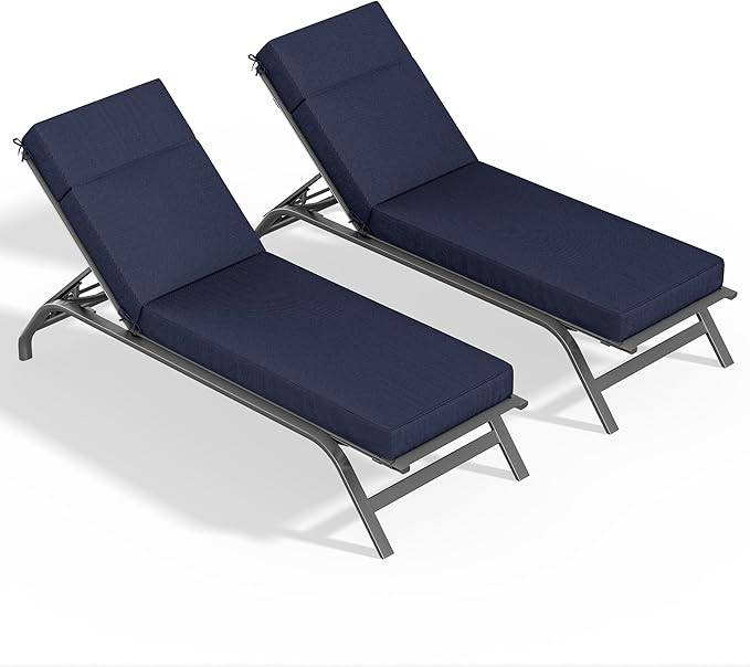 2 Pcs Chaise Lounge Cushions Outdoor, 72" L X 21" W X 4" D Lounge Chair Cushions for Outdoor Furniture, High-Density Foam Patio Chaise Cushion-Waterproof Fade-Resistant ThickPatio lounge chair cushion