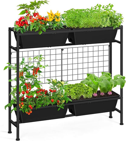 OYEAL Raised Garden Bed 32" Tall Elevated Planter Boxes with Trellis & Legs, Vertical Herb Garden Planter Outdoor for Gardening, Vegetables, Flowers, Herbs, Backyard, Black