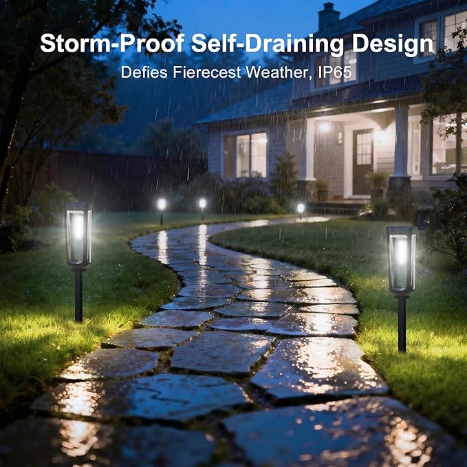 Solar Pathway Lights Outdoor Waterproof IP65, 6 Pack Cool White Solar Walkway Lights, Auto On/Off Outdoor Light for Lawn Garden Patio Driveway Decor Landscape Lighting