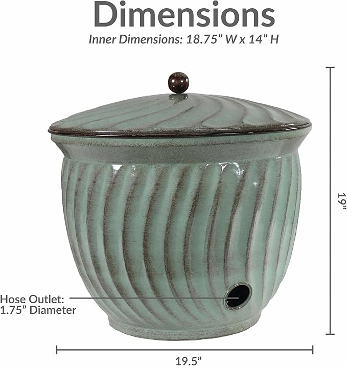 Sunnydaze Metal Garden Hose Holder Pot with Lid - UV-Resistant 145-Foot Garden Hose Pot for Outside - Sage Glaze Finish