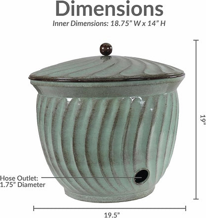 Sunnydaze Metal Garden Hose Holder Pot with Lid - UV-Resistant 145-Foot Garden Hose Pot for Outside - Sage Glaze Finish