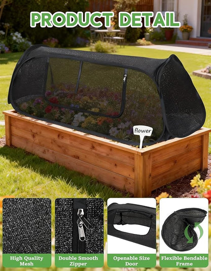 45"×20"×18"Pop Up Plant Shade Tent,Foldable UV Resistant Sun Shade Cloth,Raised Bed Shade Cover with Labels & Stakes,Breathable Garden Mesh Cover with Zipper Door for Vegetables,Fruits,Flowers