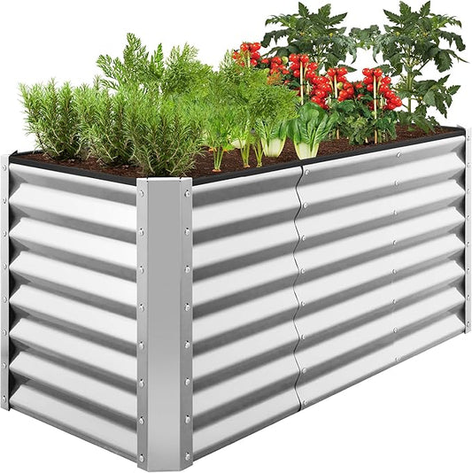 Best Choice Products 4x2x2ft Outdoor Metal Raised Garden Bed, Deep Root Planter Box for Vegetables, Flowers, Herbs w/ 119 Gallon Capacity - Galvanized