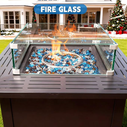 3/4 Inch Blended Fire Glass Beads,10LB Round Fire Glass Beads for Fire Pit Table, Fireplace and Fire Bowl (Caribbean Blue+Crystal Ice+Amber)