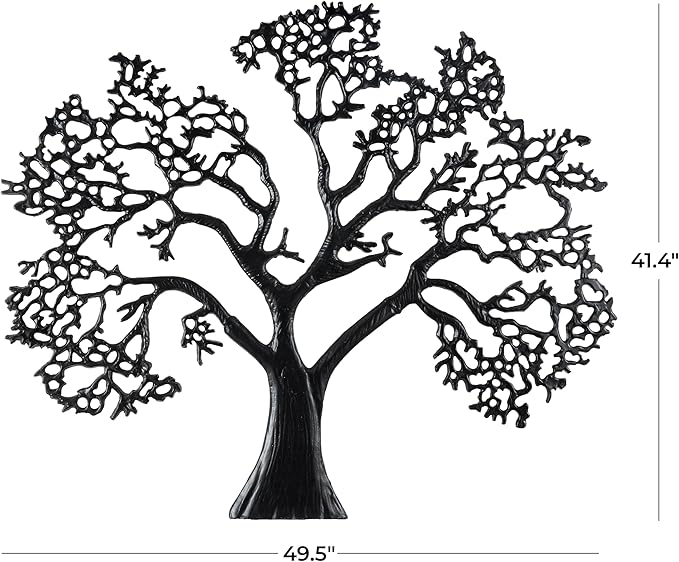 Deco 79 Aluminum Metal Tree Home Wall Decor Large Textured Wall Sculpture, Wall Art 50" x 1" x 41", Black