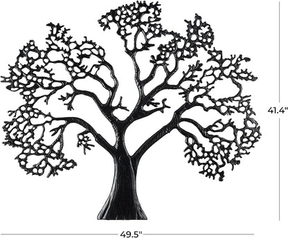 Deco 79 Aluminum Metal Tree Home Wall Decor Large Textured Wall Sculpture, Wall Art 50" x 1" x 41", Black