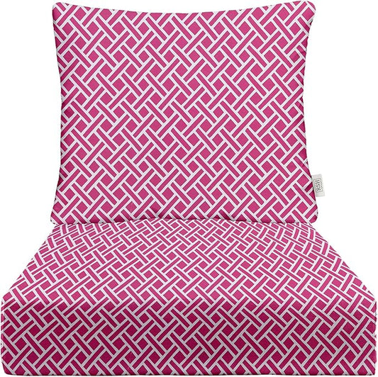 RSH DECOR Deep Seating Cushion with Pillow Back | 23.5” x 25” Seat | Water and Fade-Resistant Spun Fabric | Outdoor Chair Cushion Set for Patio Furniture | Midnight Melody Pink Geom