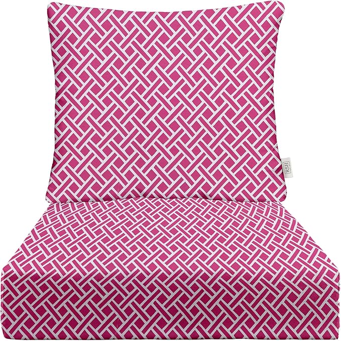 RSH DECOR Deep Seating Cushion with Pillow Back | 24” x 26” Seat | Water and Fade-Resistant Spun Fabric | Outdoor Chair Cushion Set for Patio Furniture | Midnight Melody Pink Geom