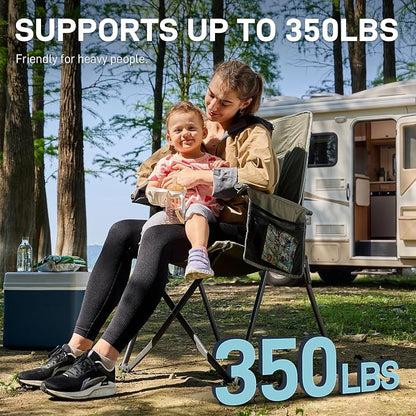 EVER ADVANCED Reclining Camping Chairs for Adult Lightweight, Folding Recliner Chair with Adjustable Back, 4-Level Lounge Chairs, Portable Lawn Chairs for Patio Balcony, Supports 350lbs Green