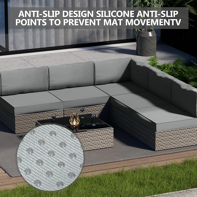 14 Piece Outdoor Patio Waterproof Cushion Covers, Fits 6-Seat Wicker Rattan Sectional Couch Chair Furniture Cover Replacement Set - Fade-Resistant Patio Cushion Covers with Zipper