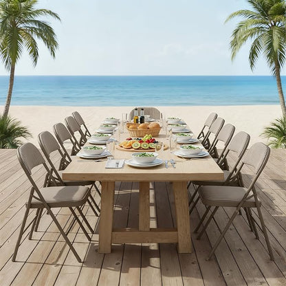 DUMOS 4 Pack Folding Chairs with Padded Cushion and Back - Fabric Stackable Portable Dining Chairs Set, for Home and Office, Conference, Wedding, Party, Patio, Garden, for Indoor Outdoor, Khaki