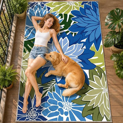 ZonLi Colorful Outdoor Rug 9x12Ft Waterproof Multicolored Indoor Area Rug Washable Outdoor Patio Rugs Tropical Floral Non Slip Outdoor Carpet for Living Room, Pool,Backyard,Deck,Camping