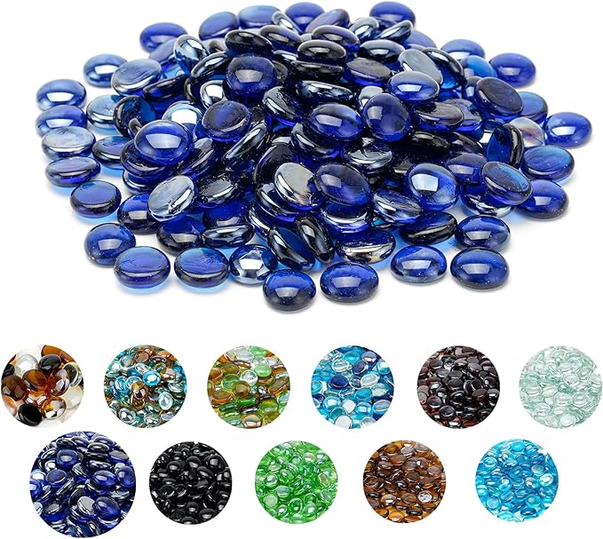 Skyflame 10-Pound Fire Glass Beads for Fire Pit Fireplace, 1/2-Inch Size Royal Cobalt Blue Luster Decorative Blended Fireglass Drops for Landscaping