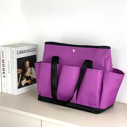 Garden Tool Bag with Interior Exterior Side Pockets, Gardening Tote Bag for Garden Plant Tool Set Store Content Bag, 8 Storage Pockets (Purple)
