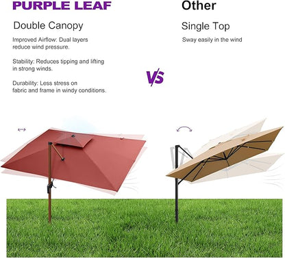 PURPLE LEAF 9ft Patio Umbrella Outdoor Square Umbrellas Large Cantilever Umbrella Windproof Offset Umbrellas Heavy Duty Sun Umbrella for Garden Deck Pool Patio, Brick Red