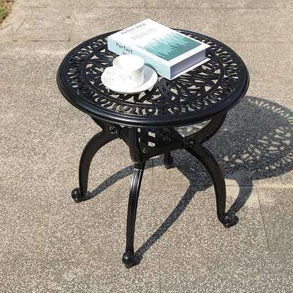 Cast Aluminum Outdoor Side Table, All Weather Round Small Coffee Table for Patio,Park,Lawn,Yard (18.5" Black)