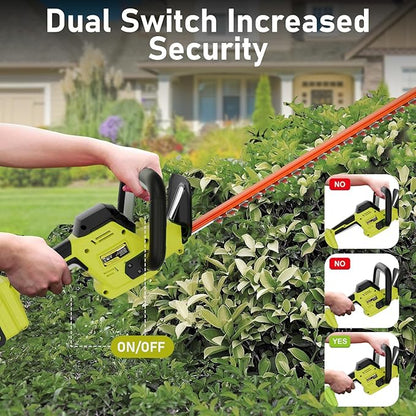 22 inch Hedge Trimmer Cordless with 2 Battery and Charger, 20V Handheld Electric Hedge Trimmer with Dual-Action Blades, Lightweight Bush Trimmer Pruning Shears Grass Cutter Shrub for Garden Yard Tools
